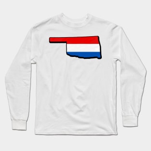 Red, White, and Blue Oklahoma Outline Long Sleeve T-Shirt